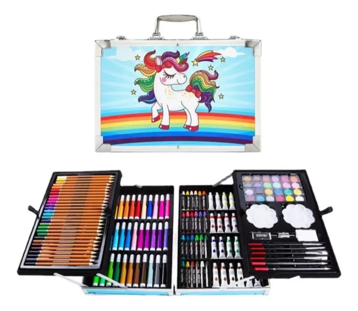 Set Kit Creativo Arte Dibujo Maleta Metálica X 145pcs